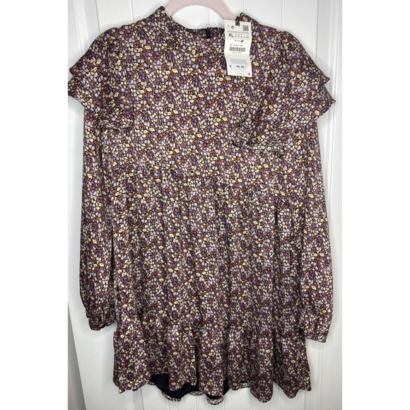 Zara Floral Print mini long sleeve dress NWT XL - Picture 9 of 12